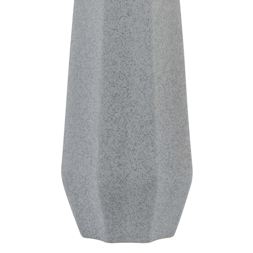 Benjara Niu 30 Inch Table Lamp Set of 2, Drum Shade, Stone Gray Ceramic Prism Base