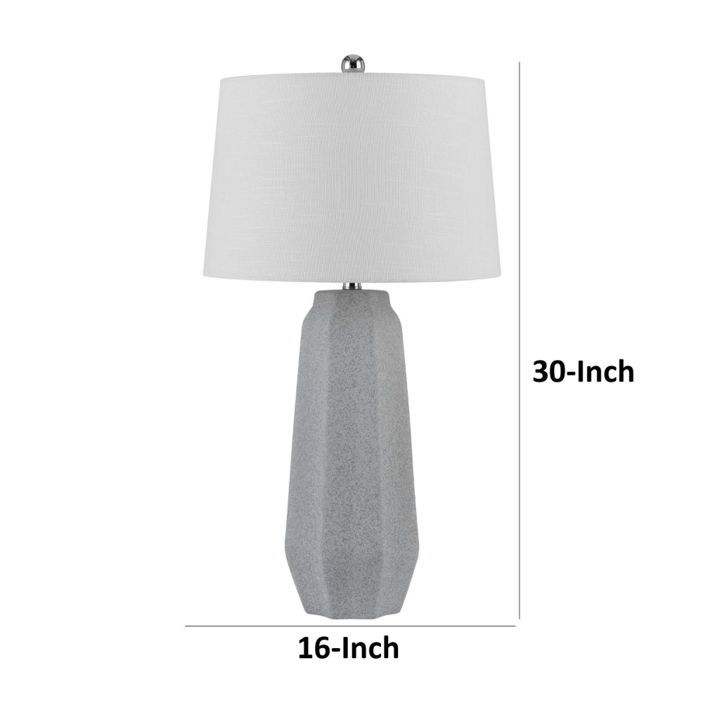 Benjara Niu 30 Inch Table Lamp Set of 2, Drum Shade, Stone Gray Ceramic Prism Base