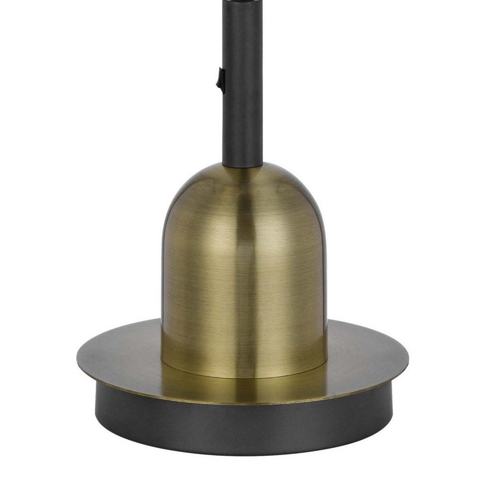 Benjara Lem 32 Inch Table Lamp, Classic Lantern, Glass Shade, Bronze Metal Finish