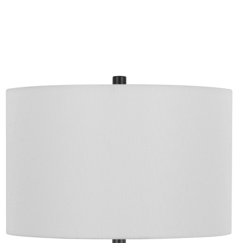 Benjara Hem 31 Inch Table Lamp with Drum Hardback, LED, Leafy Glass, Gray Metal