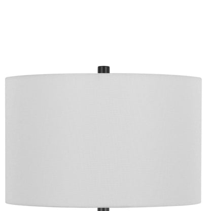 Benjara Hem 31 Inch Table Lamp with Drum Hardback, LED, Leafy Glass, Gray Metal