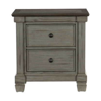 Benjara Cadie 29 Inch Nightstand, 2 Drawers, Coffee Brown, Antique Gray Wood