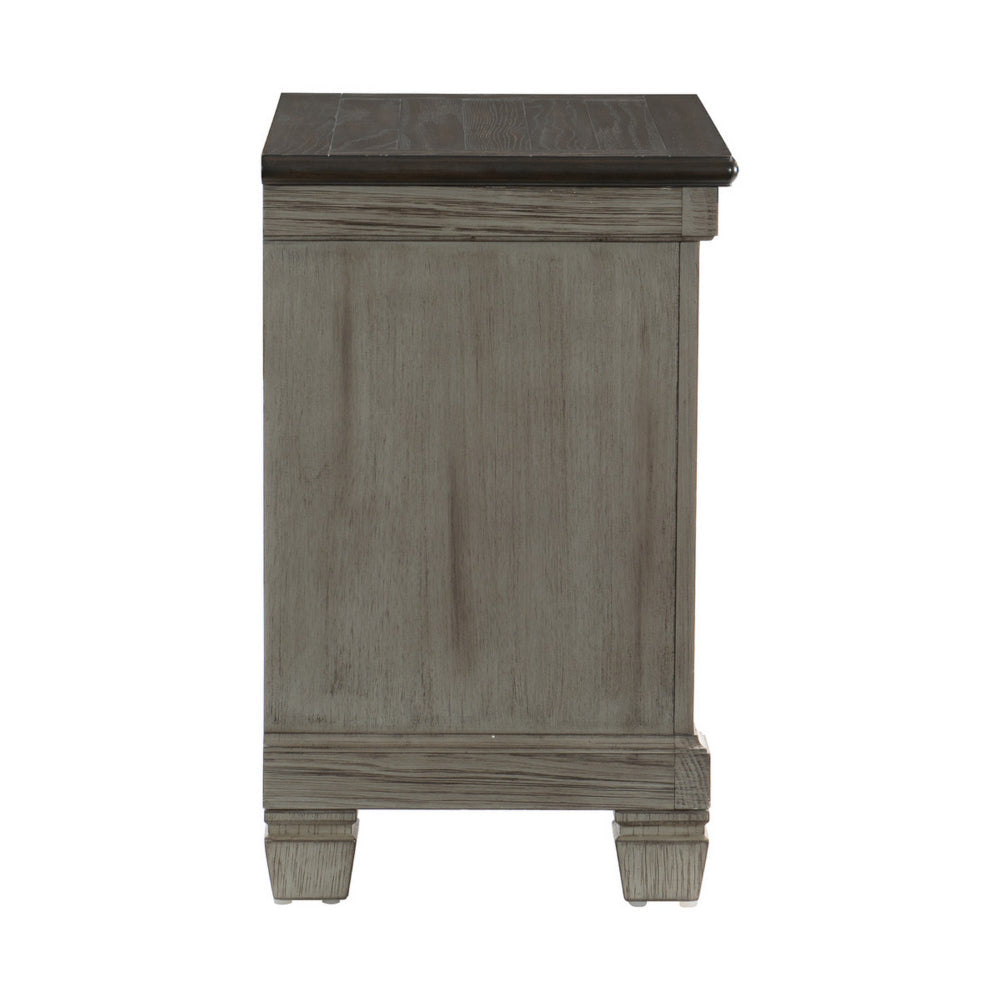 Benjara Cadie 29 Inch Nightstand, 2 Drawers, Coffee Brown, Antique Gray Wood
