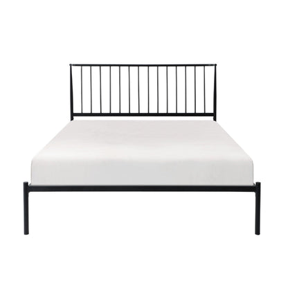Benjara Angie Queen Bed, Platform Foundation, Slatted Headboard, Black Metal Frame