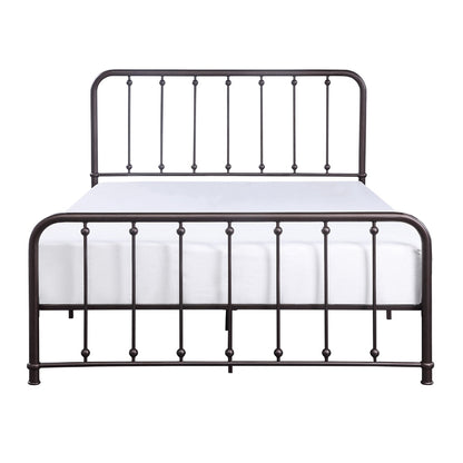 Benjara Ken Queen Bed, Vertical Slatted Headboard, Footboard, Dark Bronze Metal