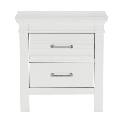 Benjara Candy 25 Inch Nightstand, 2 Drawers, Nickel Bar Handles, White Solid Wood