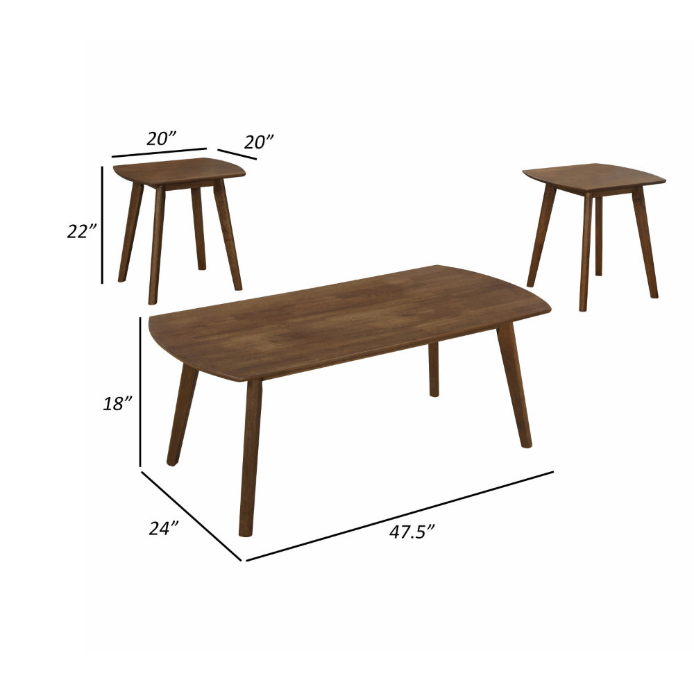 Benjara Indy 3 Piece Coffee And End Table Set, Angled Legs, Walnut Brown Solid Wood