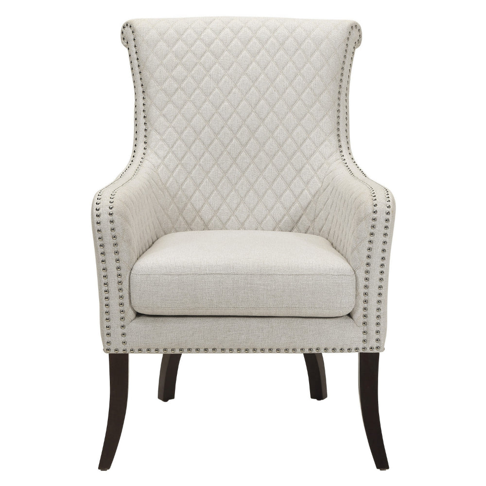 Benjara 33 Inch Accent Armchair, Diamond Stitched Design, Beige Textured Polyester