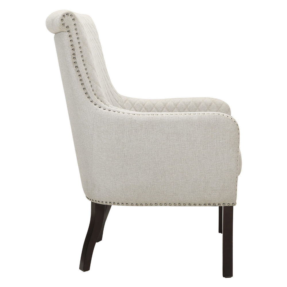 Benjara 33 Inch Accent Armchair, Diamond Stitched Design, Beige Textured Polyester