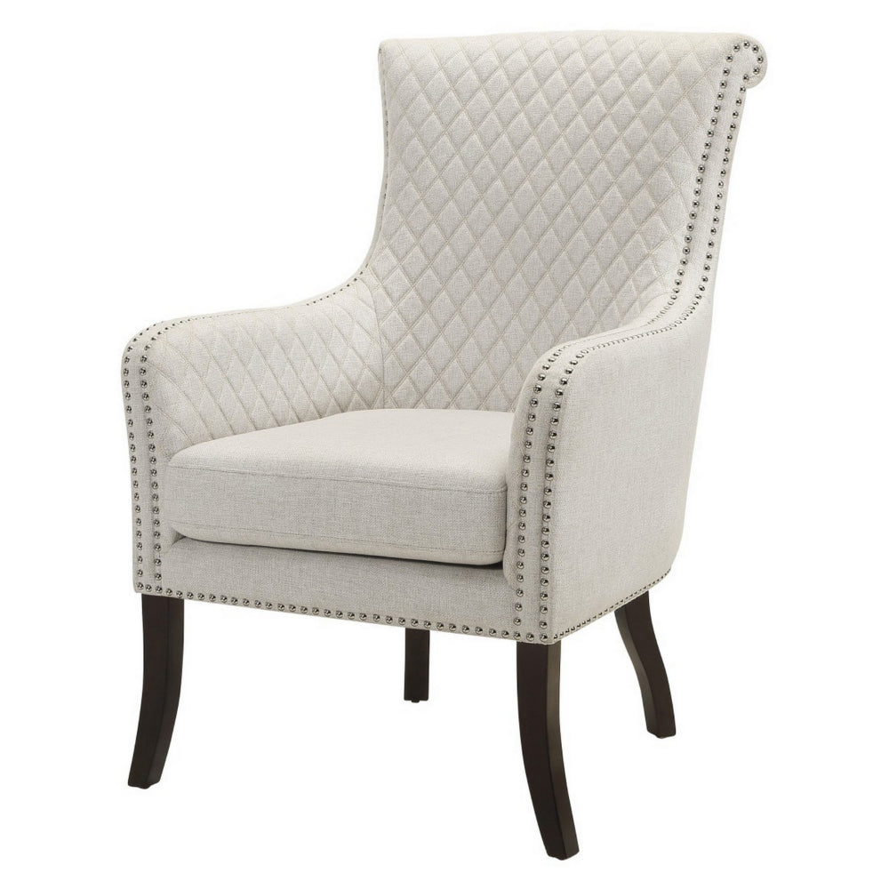 Benjara 33 Inch Accent Armchair, Diamond Stitched Design, Beige Textured Polyester
