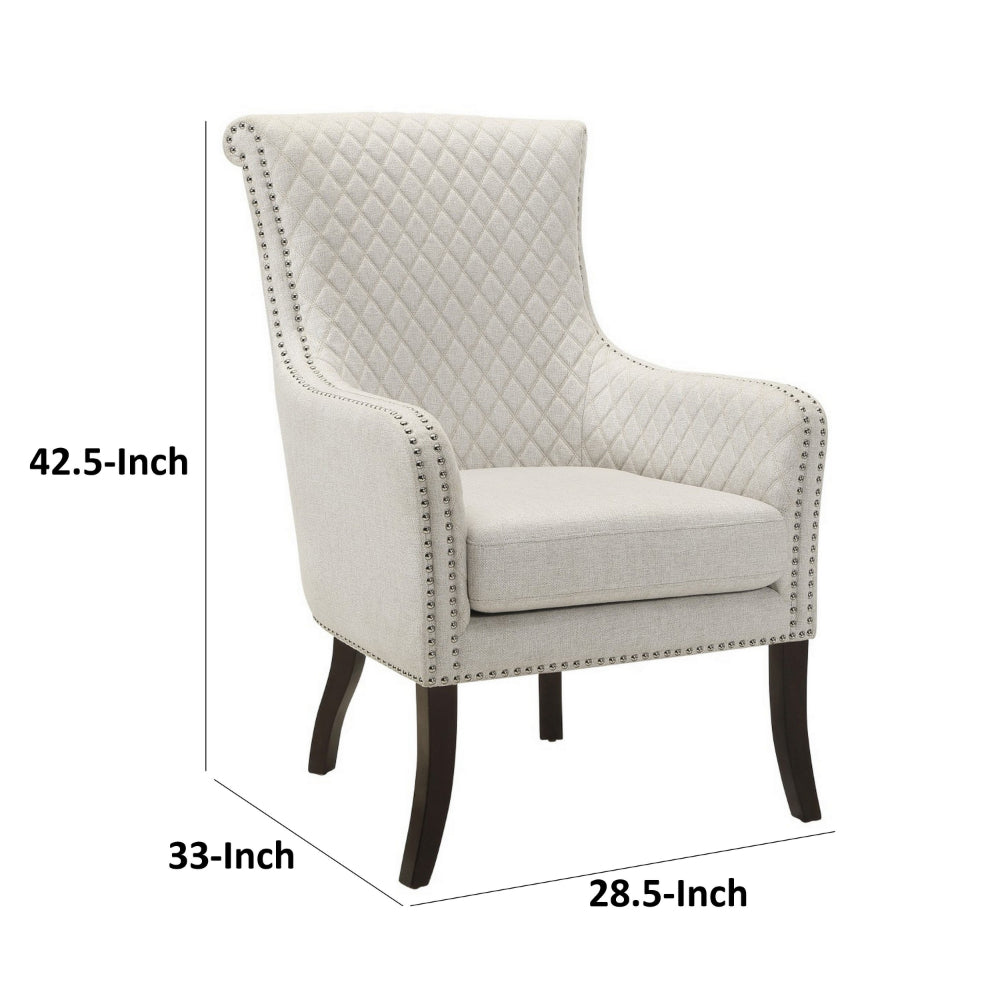 Benjara 33 Inch Accent Armchair, Diamond Stitched Design, Beige Textured Polyester