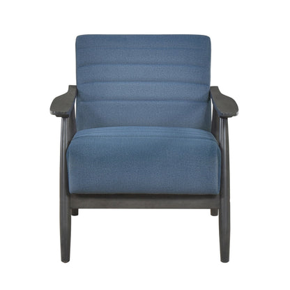 Benjara Tira 32 Inch Accent Chair, Channel Stitched, Blue Velvet, Gray Solid Wood