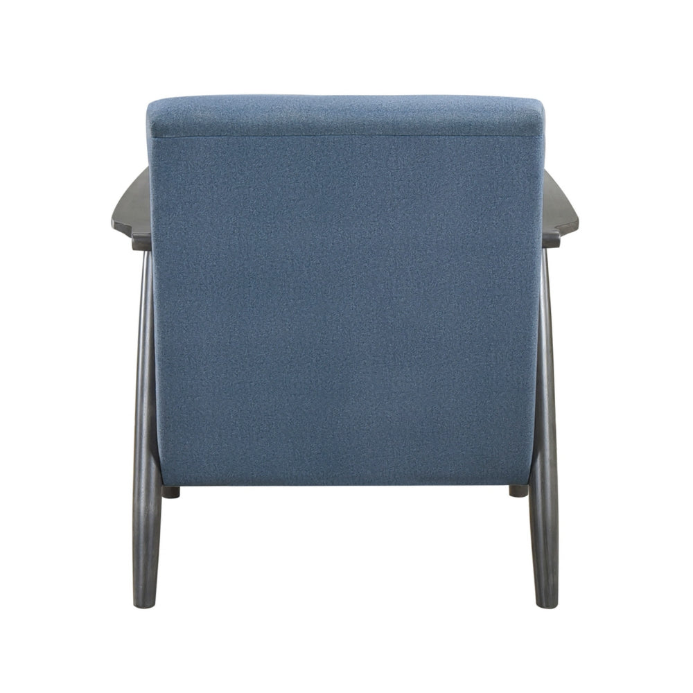 Benjara Tira 32 Inch Accent Chair, Channel Stitched, Blue Velvet, Gray Solid Wood