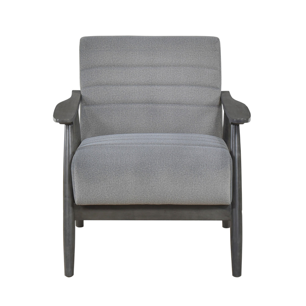 Benjara Tira 32 Inch Accent Chair, Channel Stitched, Gray Velvet, Solid Wood Frame
