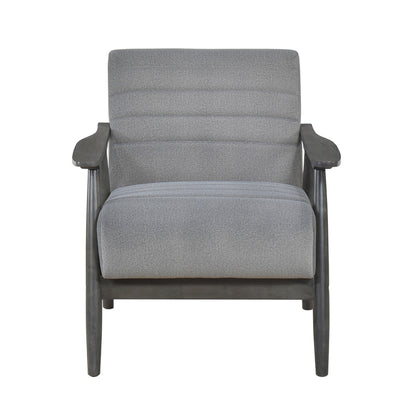 Benjara Tira 32 Inch Accent Chair, Channel Stitched, Gray Velvet, Solid Wood Frame