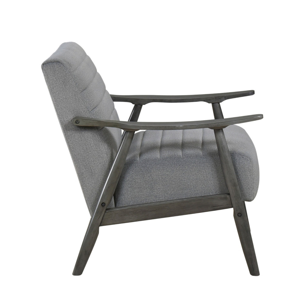 Benjara Tira 32 Inch Accent Chair, Channel Stitched, Gray Velvet, Solid Wood Frame