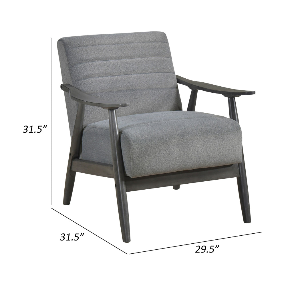 Benjara Tira 32 Inch Accent Chair, Channel Stitched, Gray Velvet, Solid Wood Frame