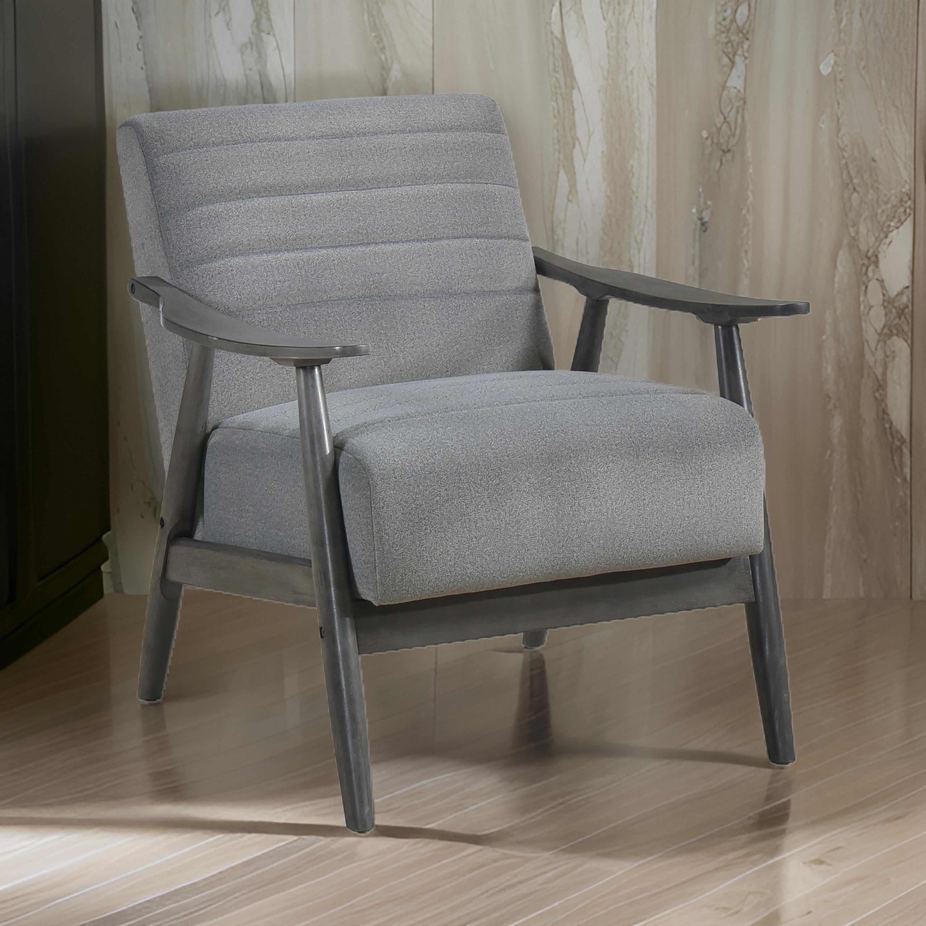 Benjara Tira 32 Inch Accent Chair, Channel Stitched, Gray Velvet, Solid Wood Frame
