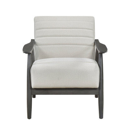Benjara Tira 32 Inch Accent Chair, Channel Stitched, White Velvet, Gray Solid Wood