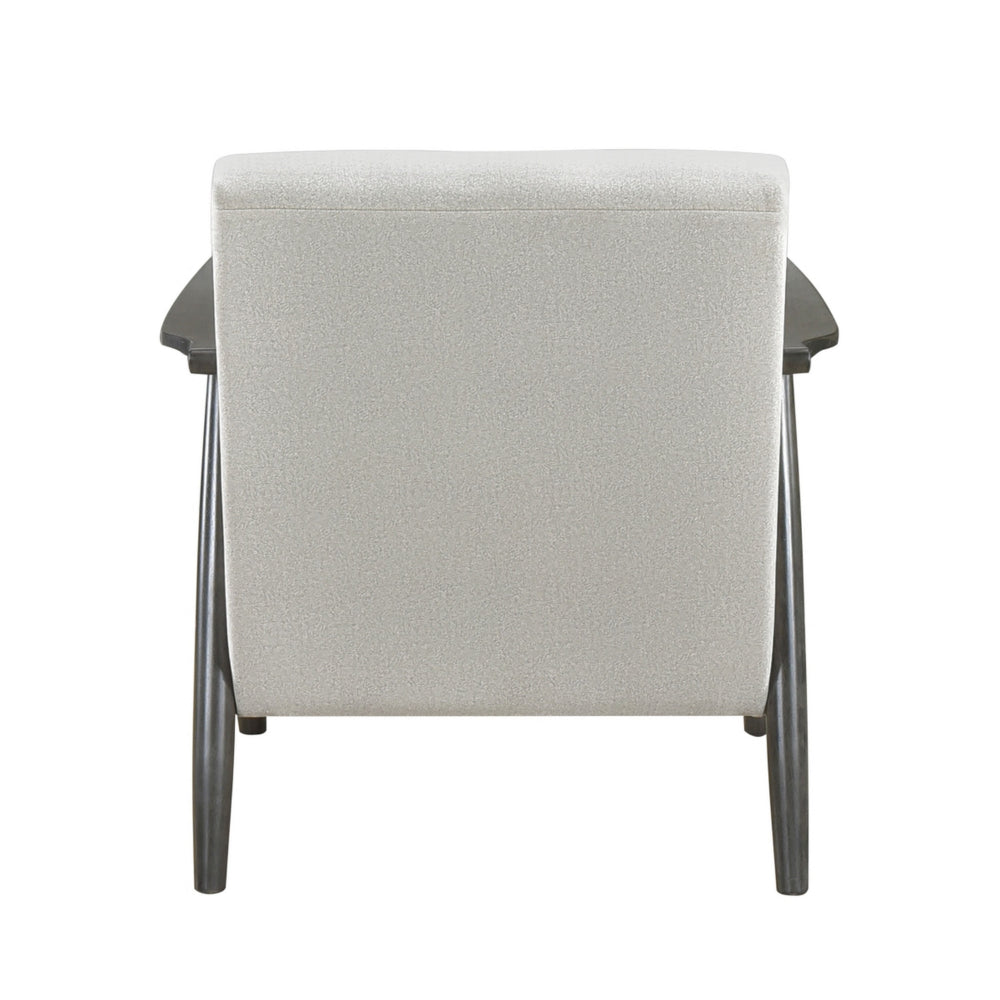 Benjara Tira 32 Inch Accent Chair, Channel Stitched, White Velvet, Gray Solid Wood