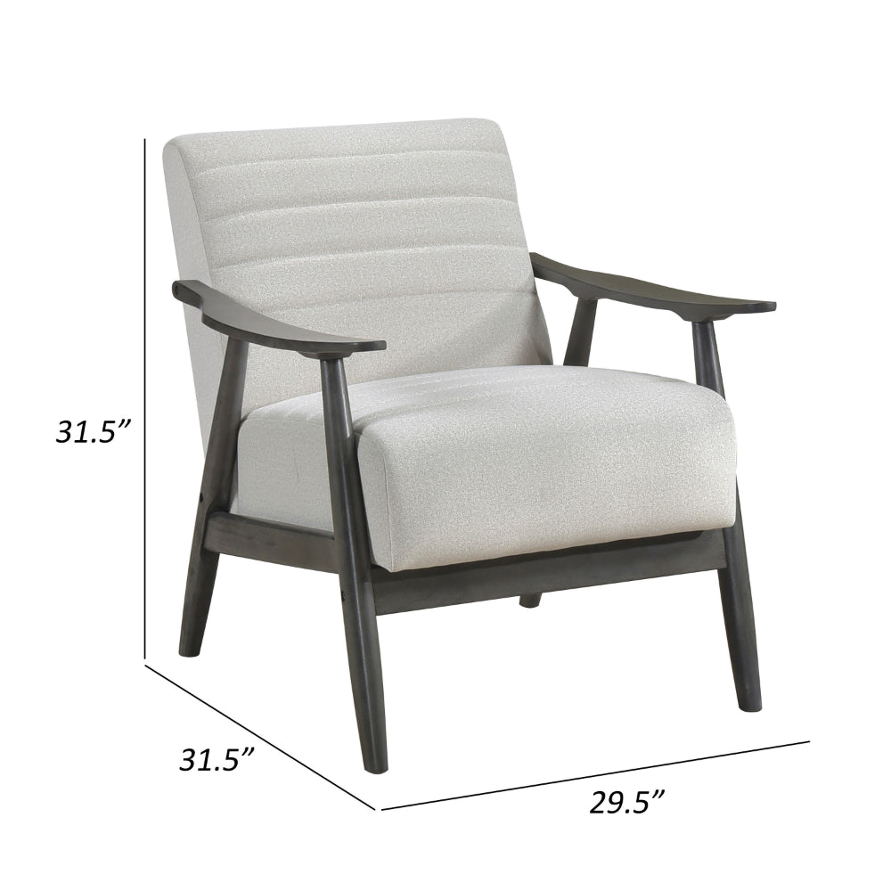 Benjara Tira 32 Inch Accent Chair, Channel Stitched, White Velvet, Gray Solid Wood
