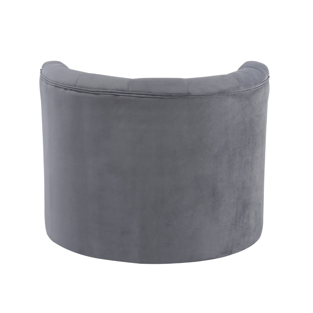 Benjara Alix 33 Inch Swivel Accent Chair, Round Design, Button Tufted Gray Velvet