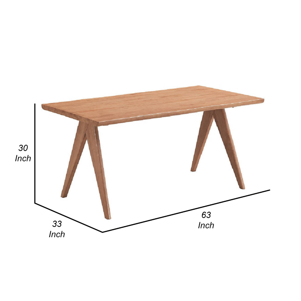 Benjara Tina 63 Inch Dining Table, Rectangular, Live Edge Natural Brown Wood