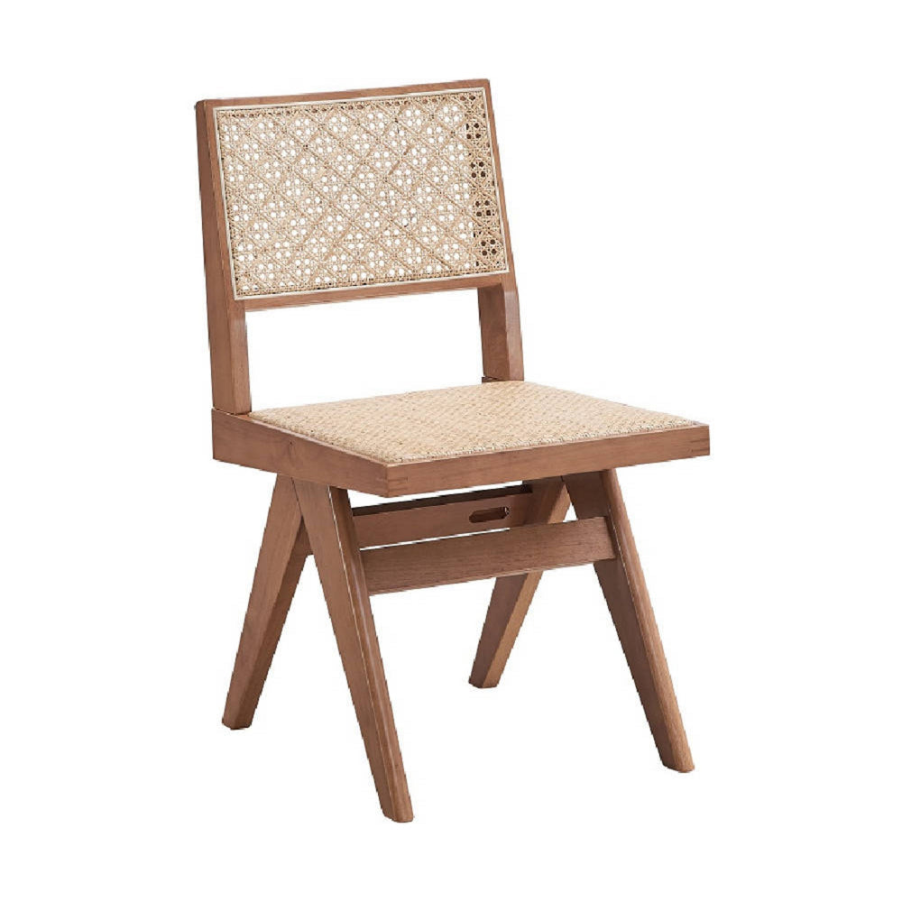 Benjara Tina 22 Inch Side Dining Chair Set of 2, Woven Rattan, Natural Brown Wood