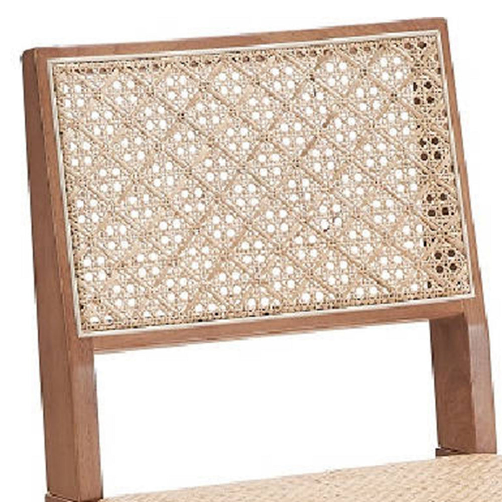 Benjara Tina 22 Inch Side Dining Chair Set of 2, Woven Rattan, Natural Brown Wood