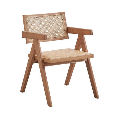 Benjara Tina 22 Inch Dining Armchair Set of 2, Woven Rattan, Natural Brown Wood