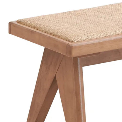 Benjara Tina 51 Inch Dining Bench, Transitional Woven Rattan, Natural Brown Wood