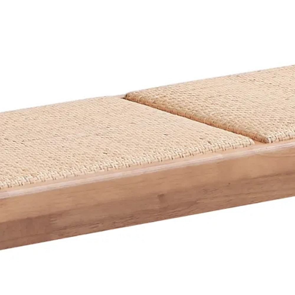 Benjara Tina 51 Inch Dining Bench, Transitional Woven Rattan, Natural Brown Wood
