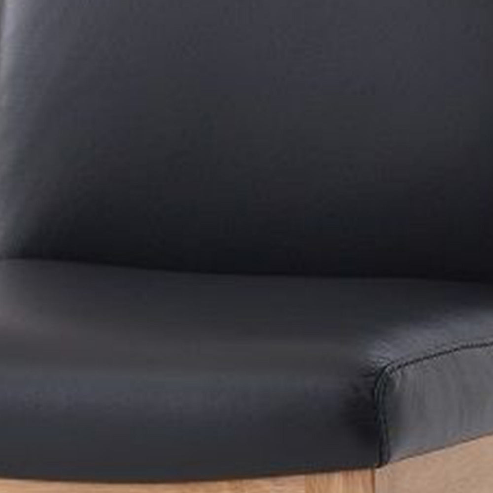 Benjara 25 Inch Side Dining Chair Set of 2, Tall Back, Black Leather, Brown Wood