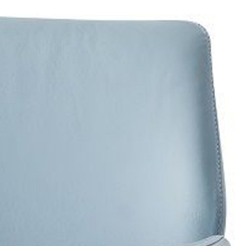Benjara 24 Inch Swivel Side Chair, Light Blue Leather Upholstery, Black Legs