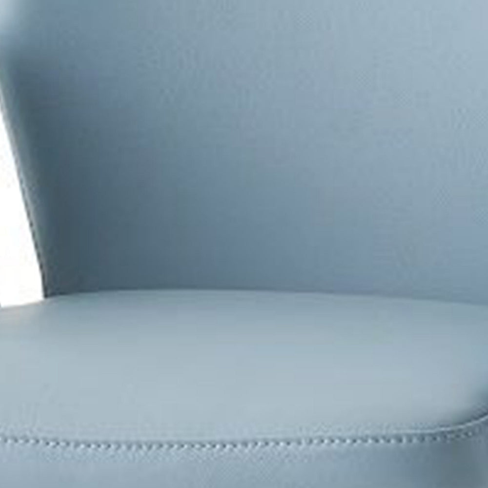 Benjara 24 Inch Swivel Side Chair, Light Blue Leather Upholstery, Black Legs