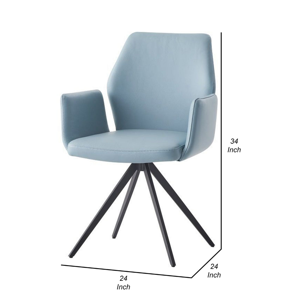 Benjara 24 Inch Swivel Side Chair, Light Blue Leather Upholstery, Black Legs