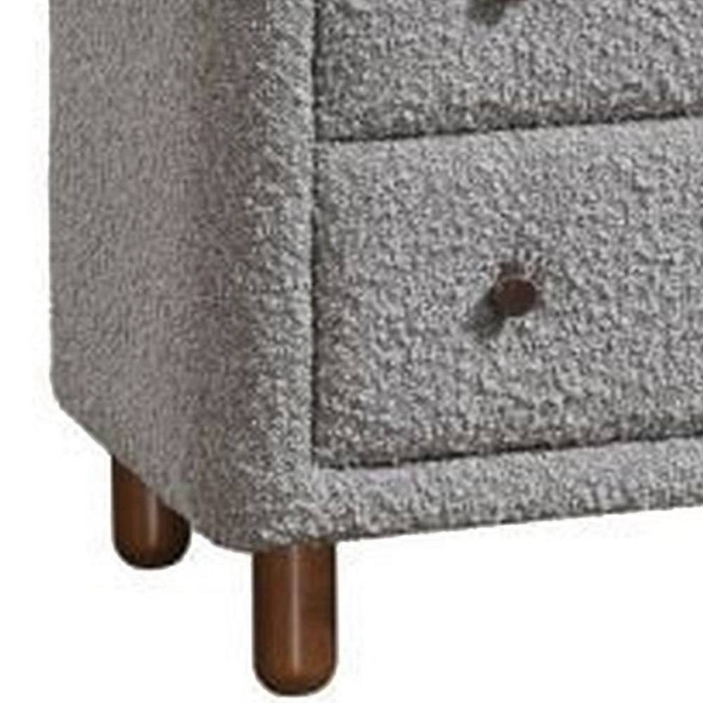 Benjara Lyno 38 Inch Tall Dresser Chest, 4 Drawers, Gray Boucle Upholstery, Brown