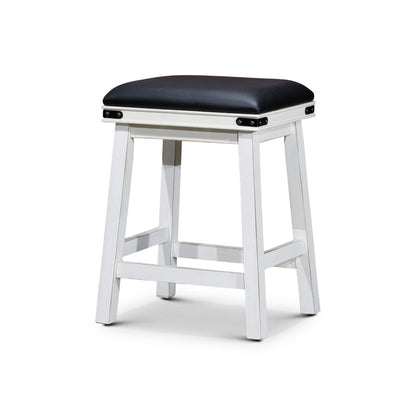 Benjara Nio 24 Inch Counter Stool, Black Bonded Leather Seat, Antique White Finish