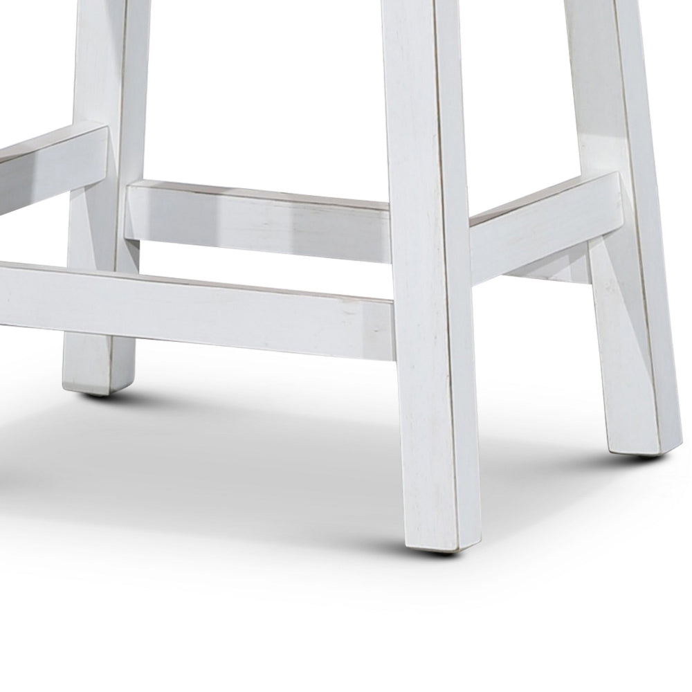 Benjara Nio 24 Inch Counter Stool, Black Bonded Leather Seat, Antique White Finish