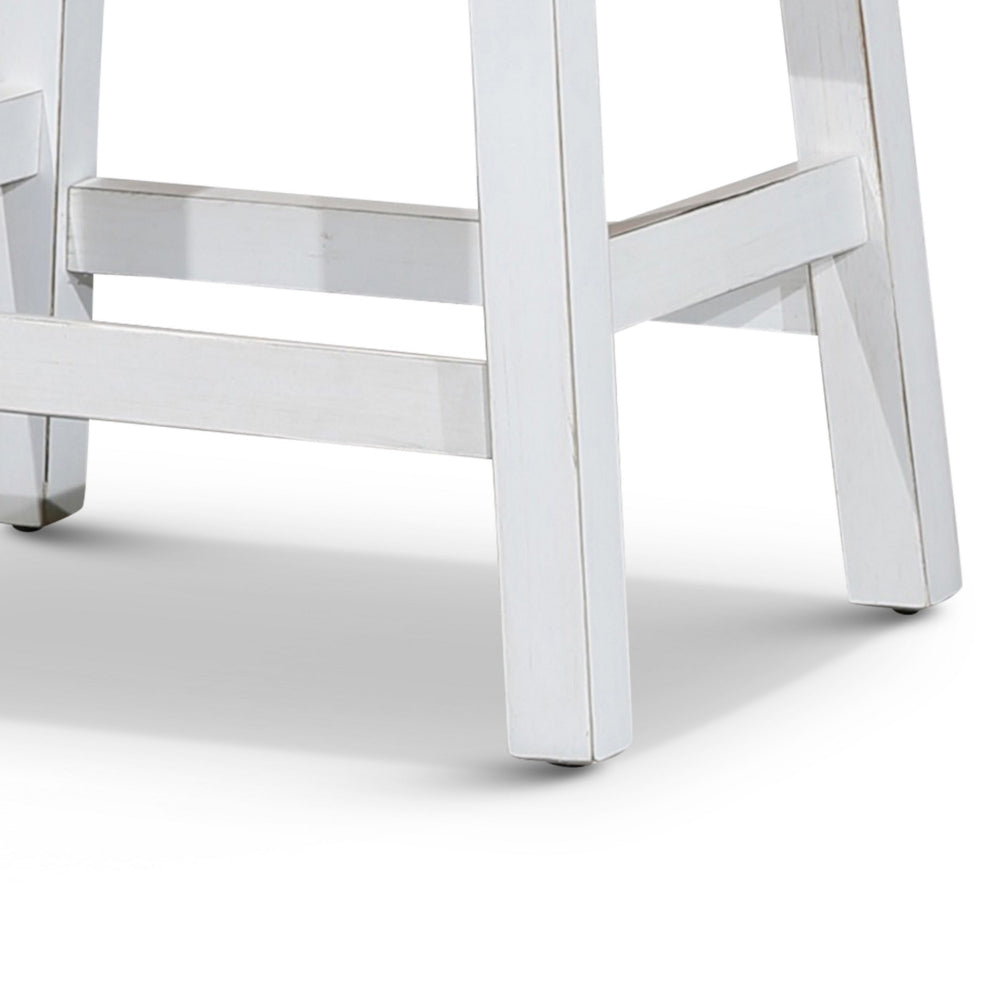 Benjara Nio 24 Inch Counter Stool, Gray Bonded Leather Seat, Antique White Finish