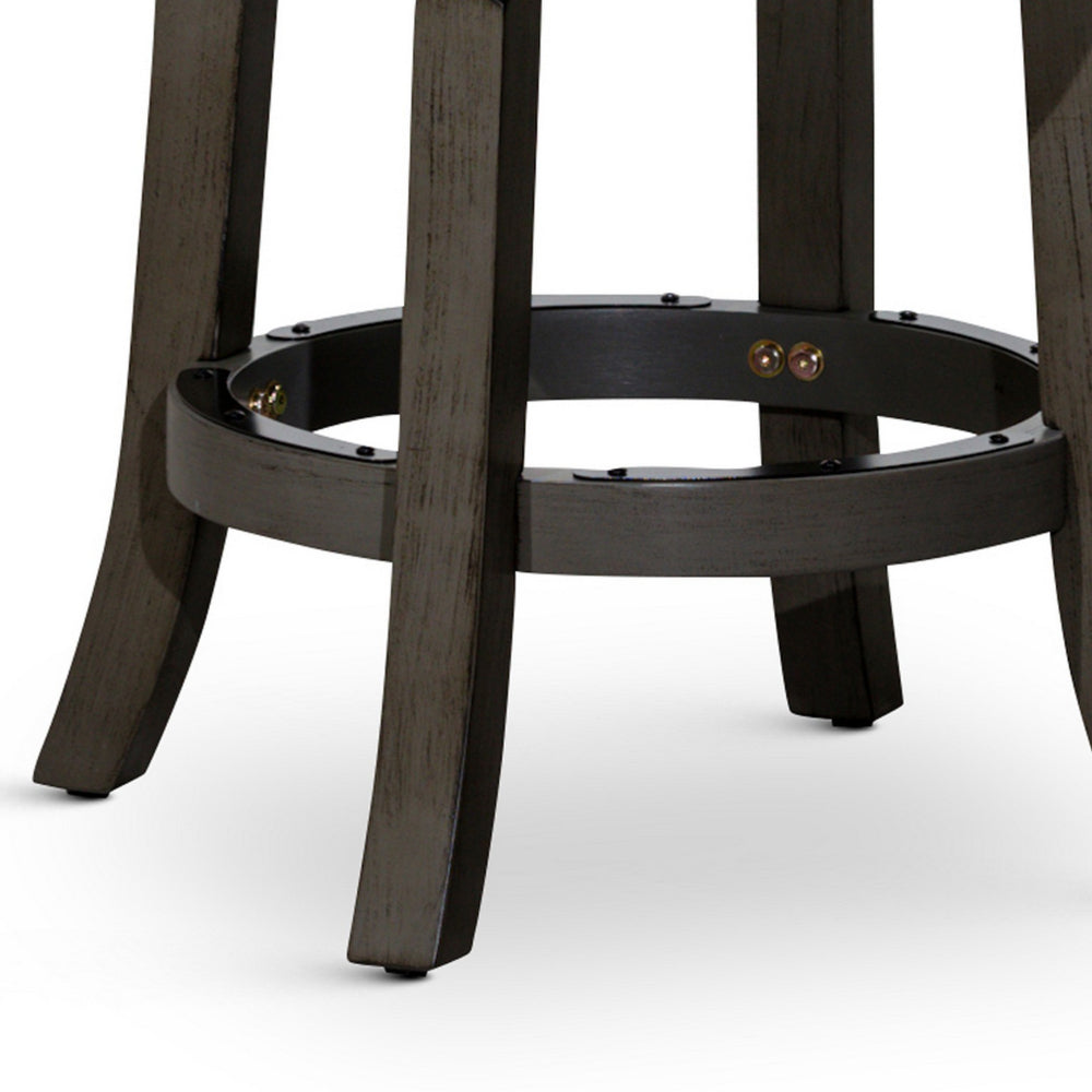 Benjara Opi 24 Inch Swivel Counter Stool, Cushioned Seat, Black And Gray Finish