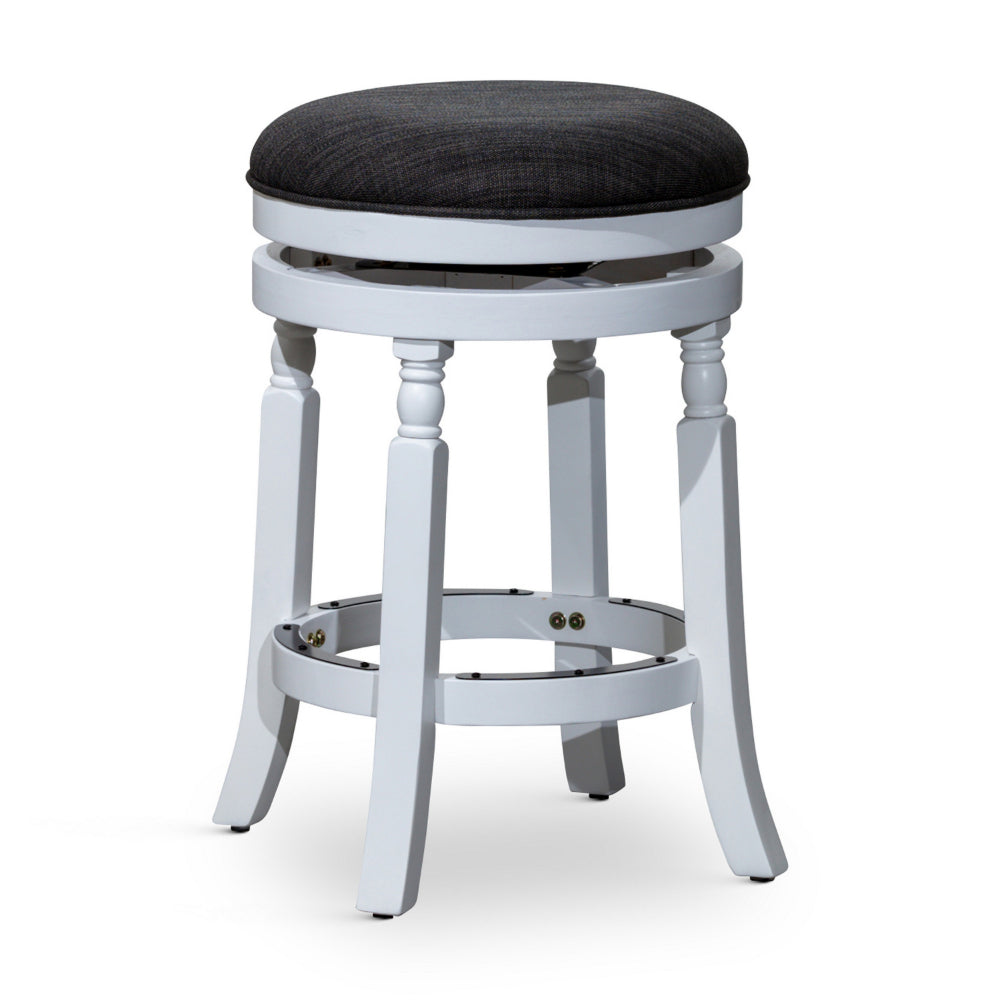 Benjara Opi 24 Inch Swivel Counter Stool, Cushioned Seat, White And Gray Finish