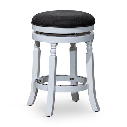 Benjara Opi 24 Inch Swivel Counter Stool, Cushioned Seat, White And Gray Finish