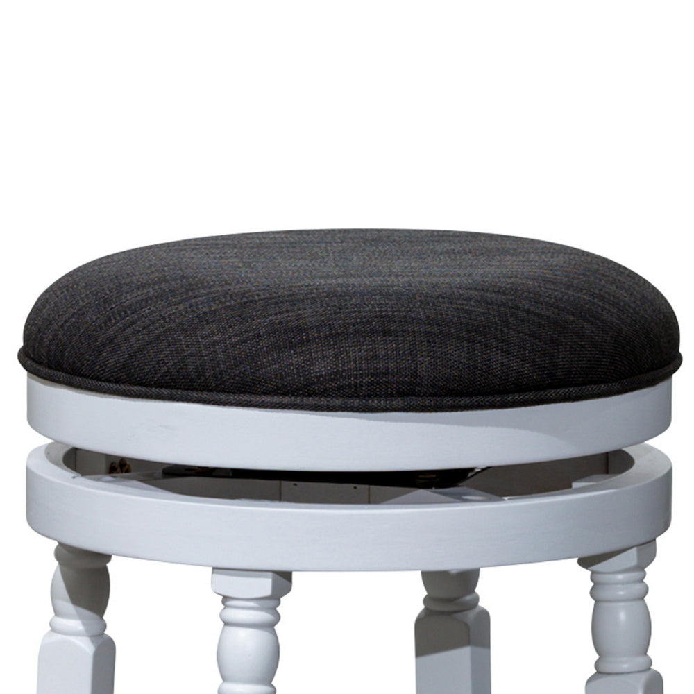 Benjara Opi 24 Inch Swivel Counter Stool, Cushioned Seat, White And Gray Finish