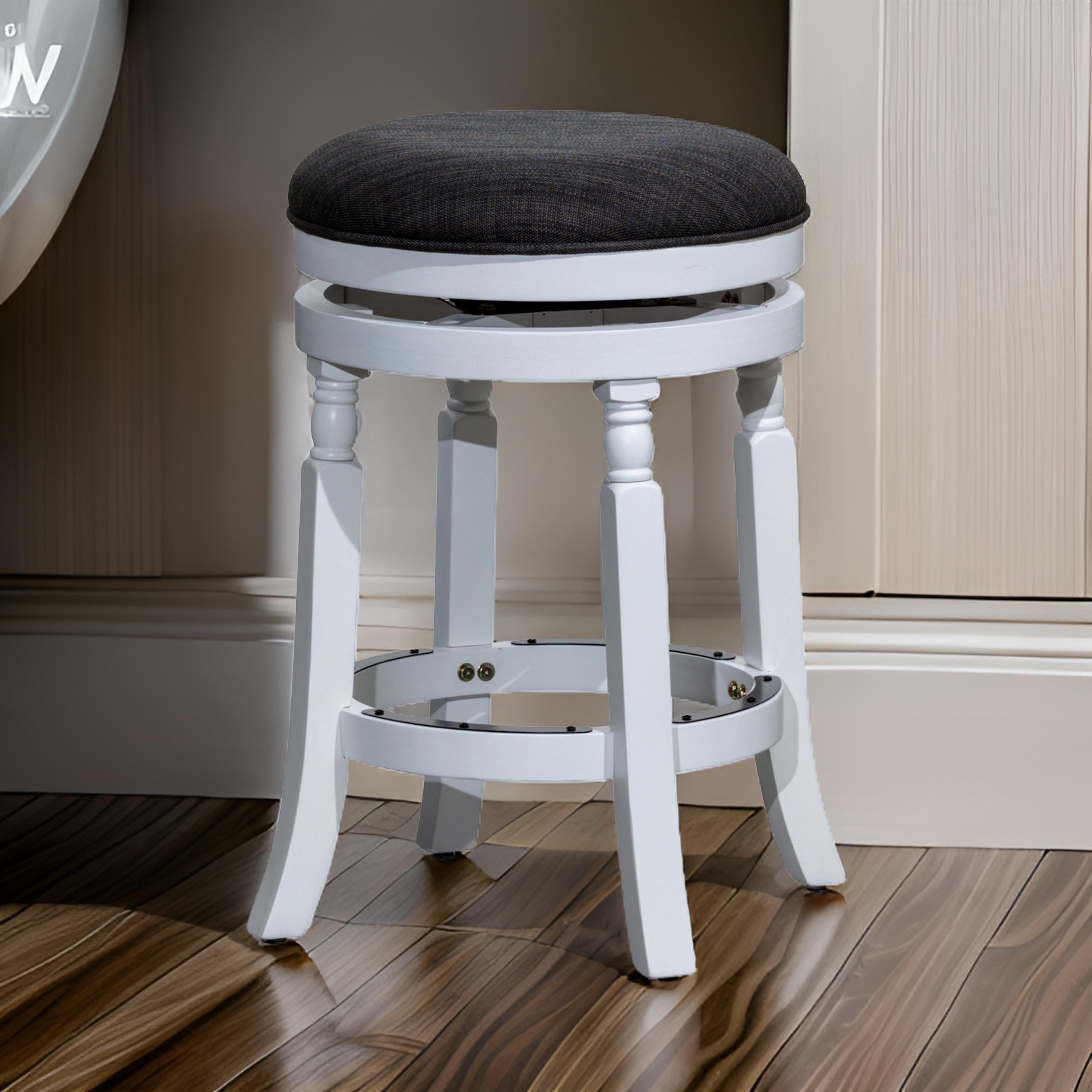Benjara Opi 24 Inch Swivel Counter Stool, Cushioned Seat, White And Gray Finish