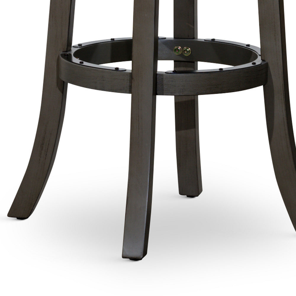 Benjara Opi 30 Inch Swivel Barstool, Round Cushioned Seat, Black Fabric, Gray