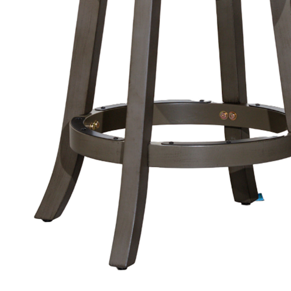Benjara Opi 24 Inch Swivel Counter Stool, Black Bonded Leather, Weathered Gray