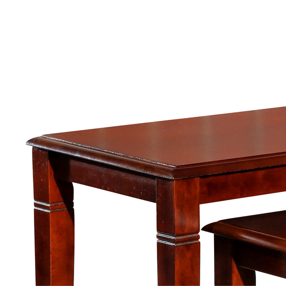 Benjara 3 Piece Nesting Side Accent Table Set, Sleek Carved Cherry Brown Wood