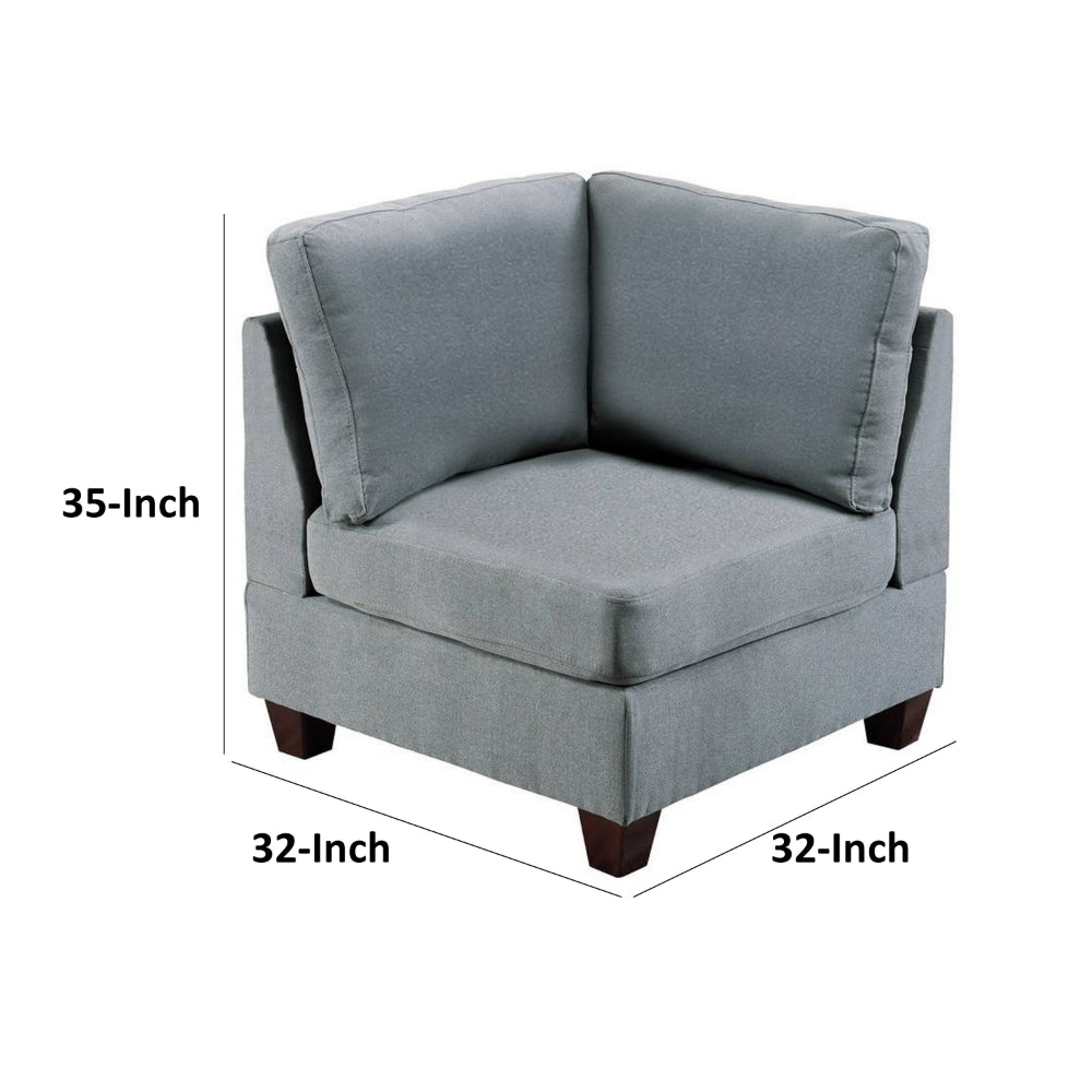 Benjara Remy 32 Inch Modular Corner Sofa Chair, Soft Gray Chenille, Solid Wood