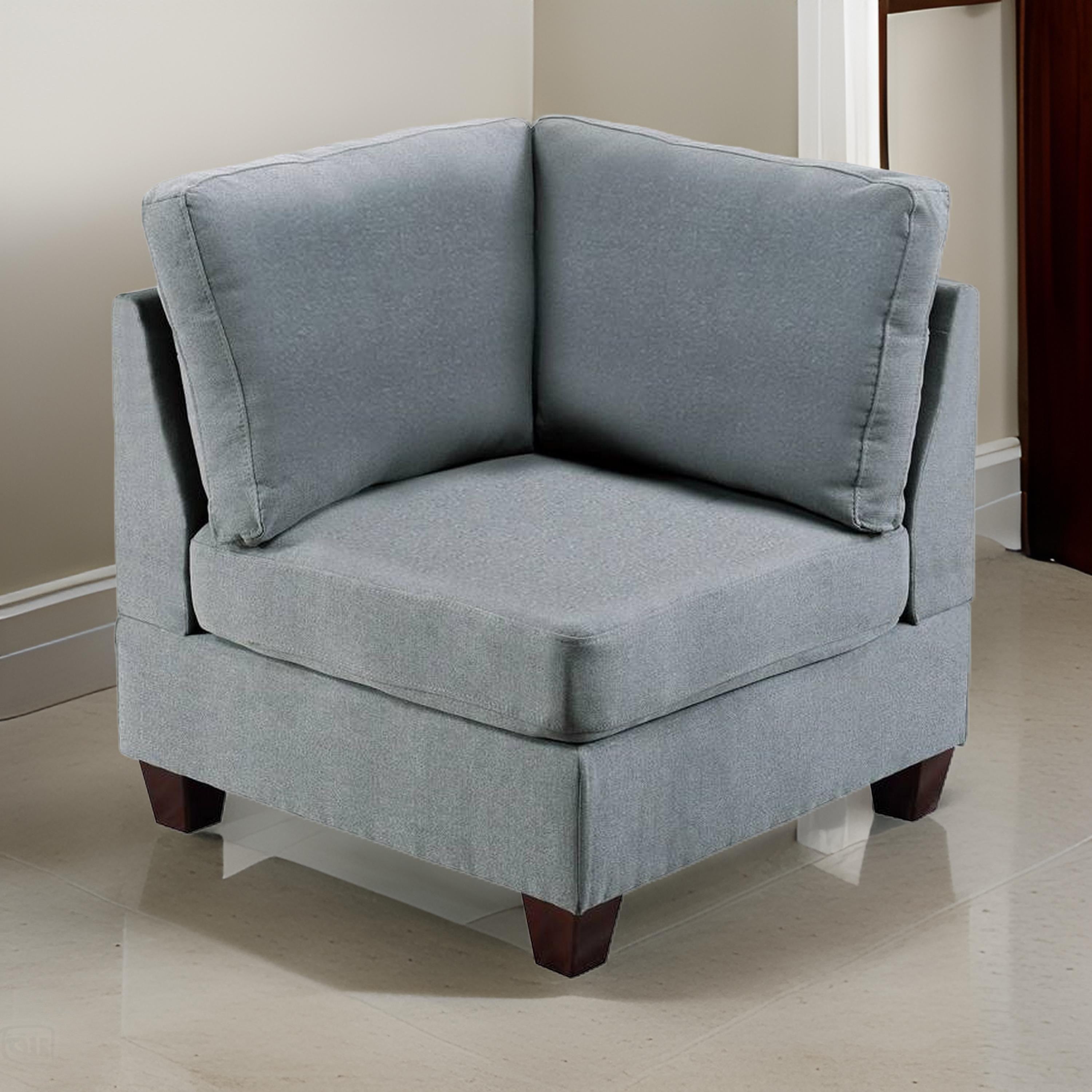 Benjara Remy 32 Inch Modular Corner Sofa Chair, Soft Gray Chenille, Solid Wood